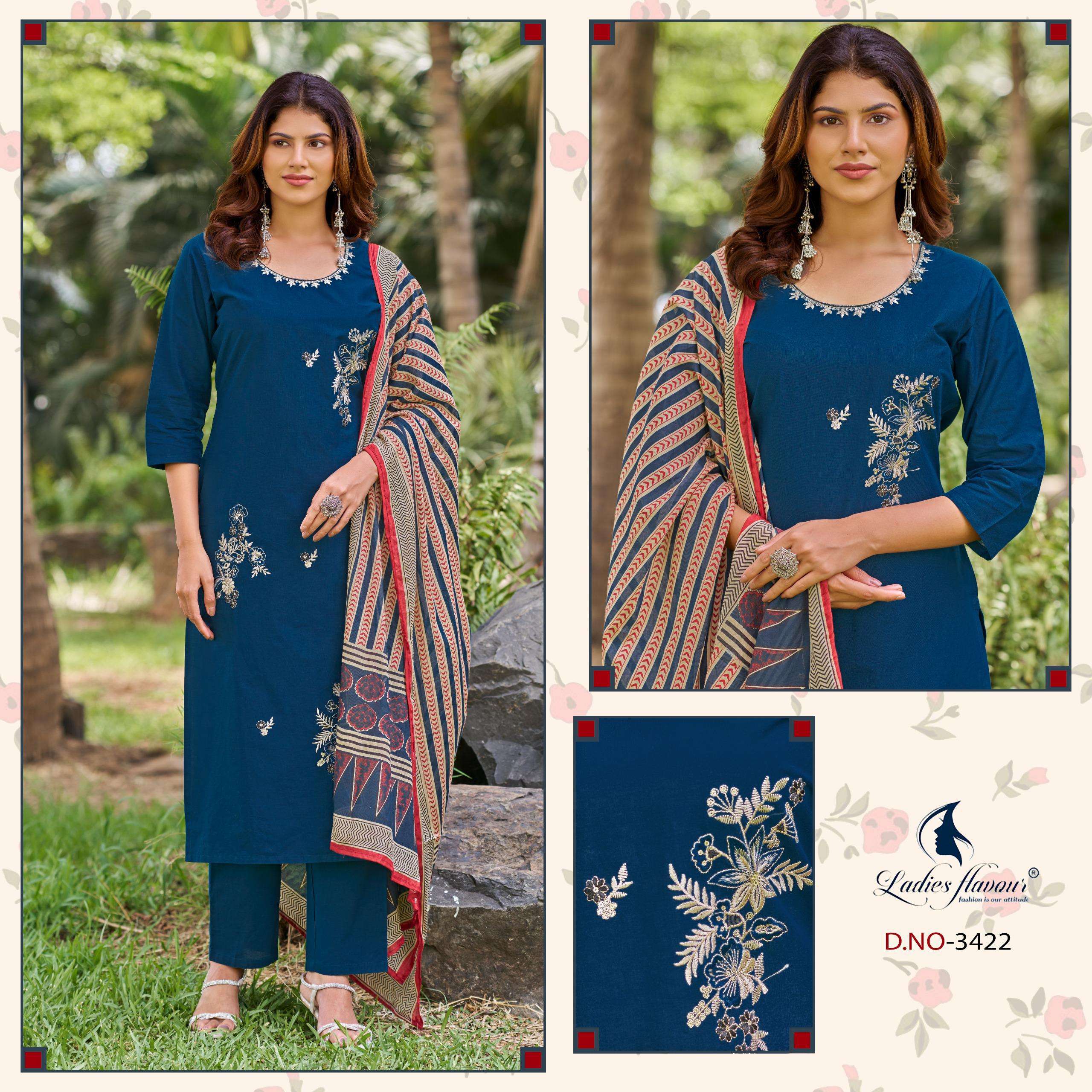 LADIES FLAVOUR 3420 TO 3423 COTTON EMBROIDERY SALWAR SUIT CL...