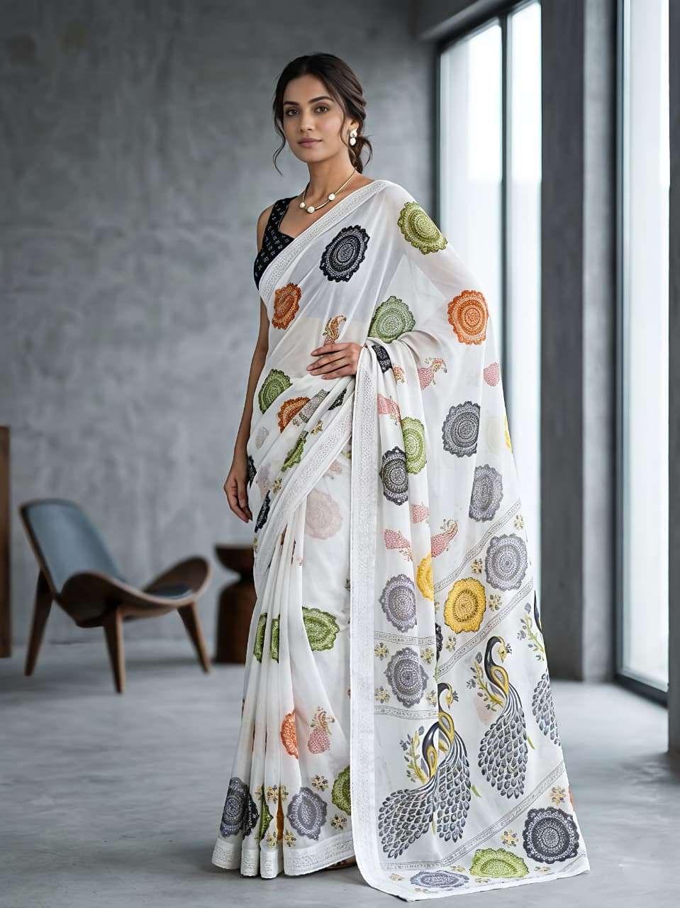  LAUNCHANING NOW RAJWADI MOR MUSKALI BLOOMING GEORGETTE FABR...