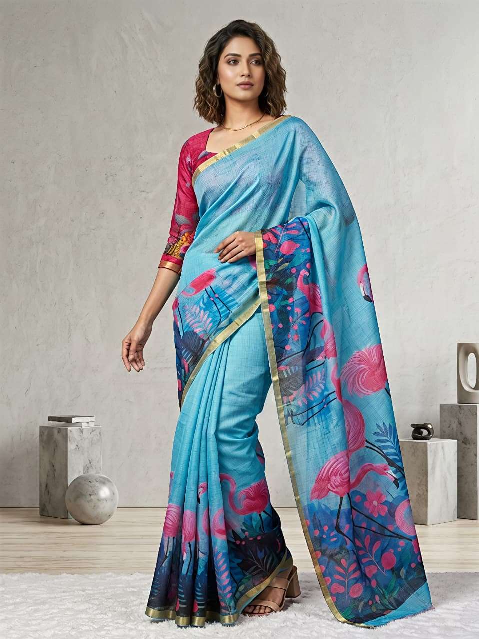  LAXMI SWAN HEAVY LINEN BLOOMING FABRIC WITH FANCY AND BEAU...