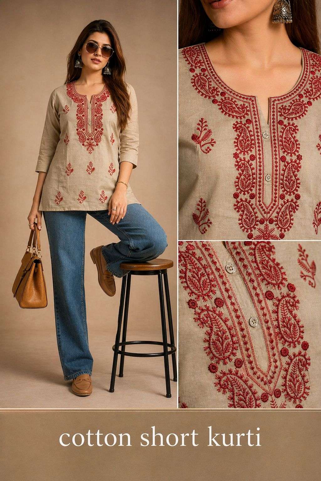 LUKHNAWI COTTON SHORT KURTI COLLECTION OFFICE WEAR DEALER