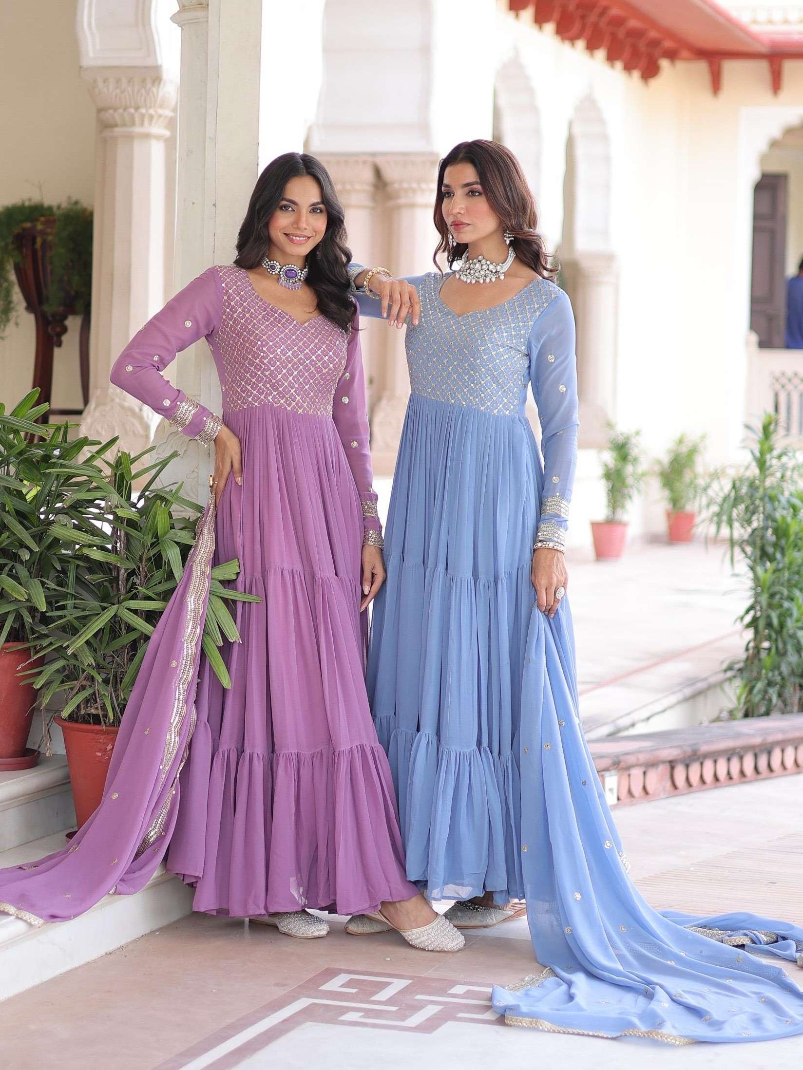 LW 9280 GEORGETTE HEAVY WORK GOWN DUPATTA COLLECTIONS PARTY ...