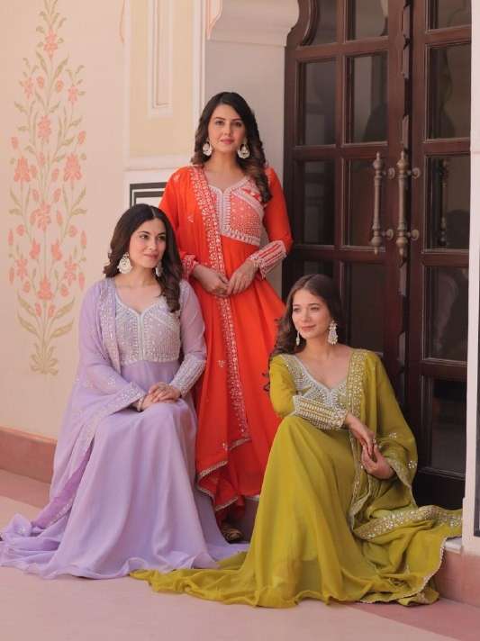LW 9313 GEORGETTE WITH RICK WORK READYMADE GOWN DUPATTA SET ...