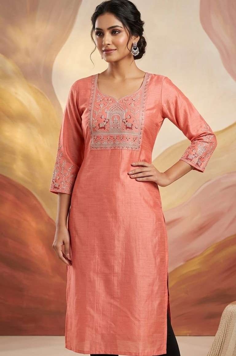 LYCY CHERRY FANCY NECK EMBROIDERY KURTI COLLECTION DEALER SU...