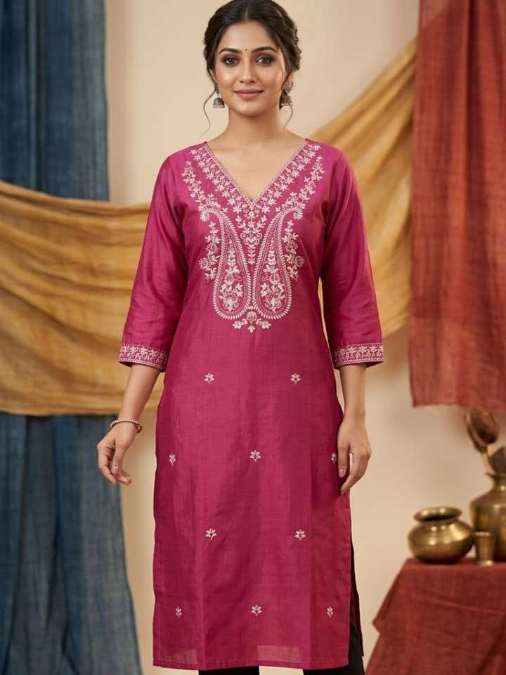 LYCY KIWI FANCY EMBROIDERY NECK KURTI TO FESTIVAL SPECIAL WH...