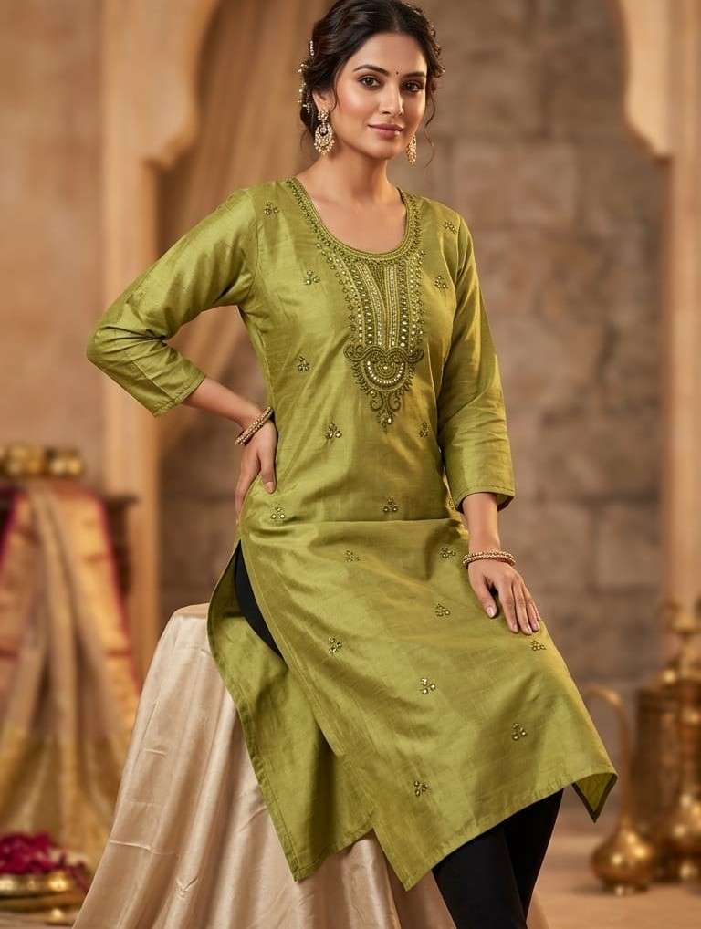 LYCY STRAWBERRY COTTON EMBROIDERY NECK KURTI FASHION GIRL LO...