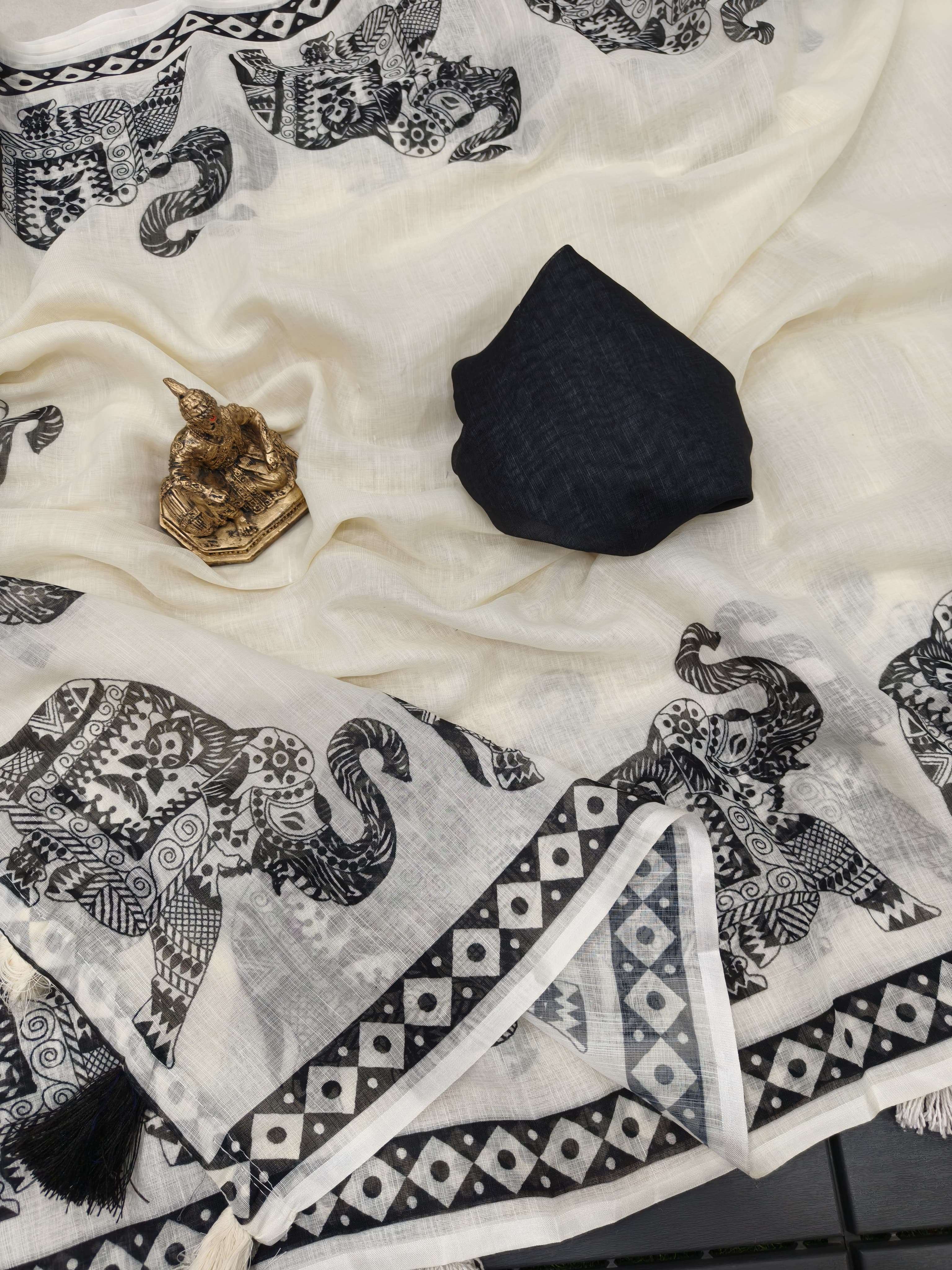 MADHUR HATHI HEAVY AND BEAUTIFUL BLACK HATHI LINEN FABRIC PR...