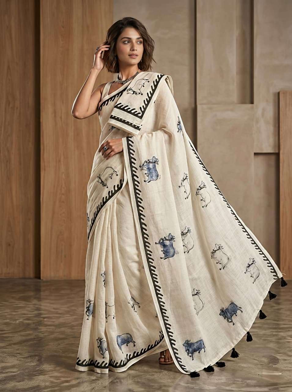 madhur pichwal Heavy and poised linen super fabric saree wit...
