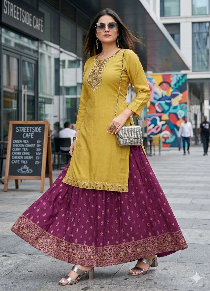 MADHVI VOL 2 SIMAR DOBBY STRAIGHT CUT SHORT KURTI SKIRT GHER...