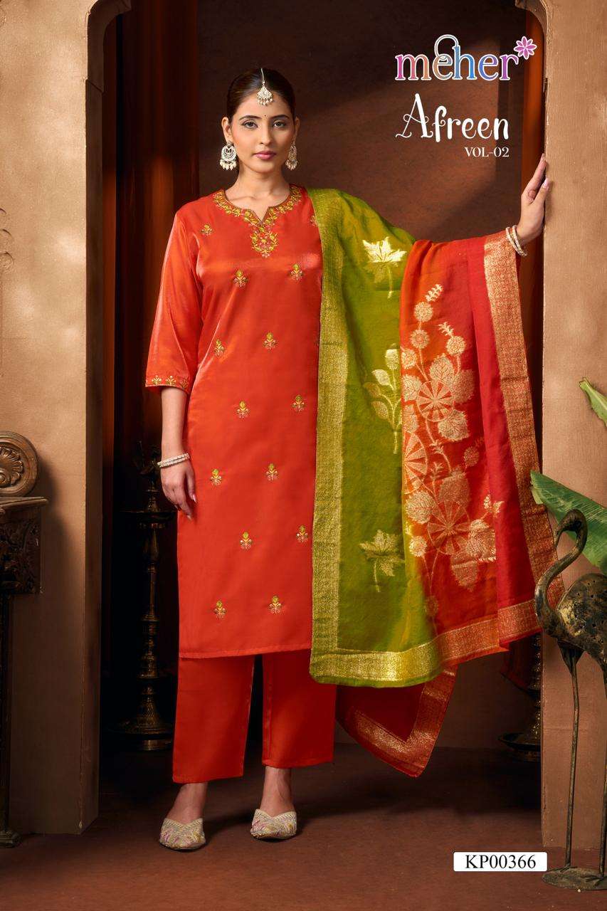 MEHER AFREEN VOL 2 GLASS SATIN THREE PIECE SET READYMADE SAL...