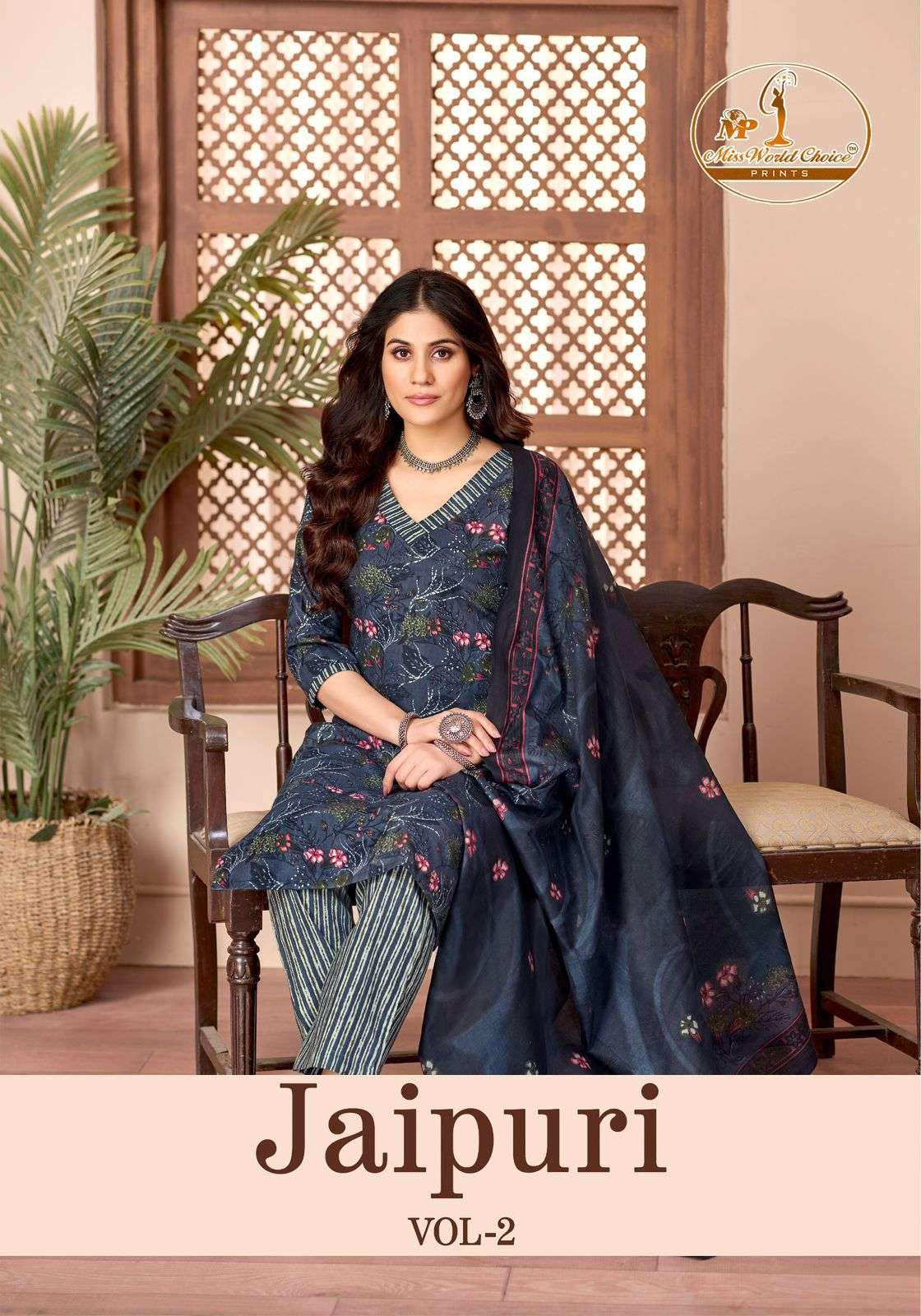MISS WORLD JAIPURI VOL 2 COTTON PRINTED KURTI PANT WITH DUPA...