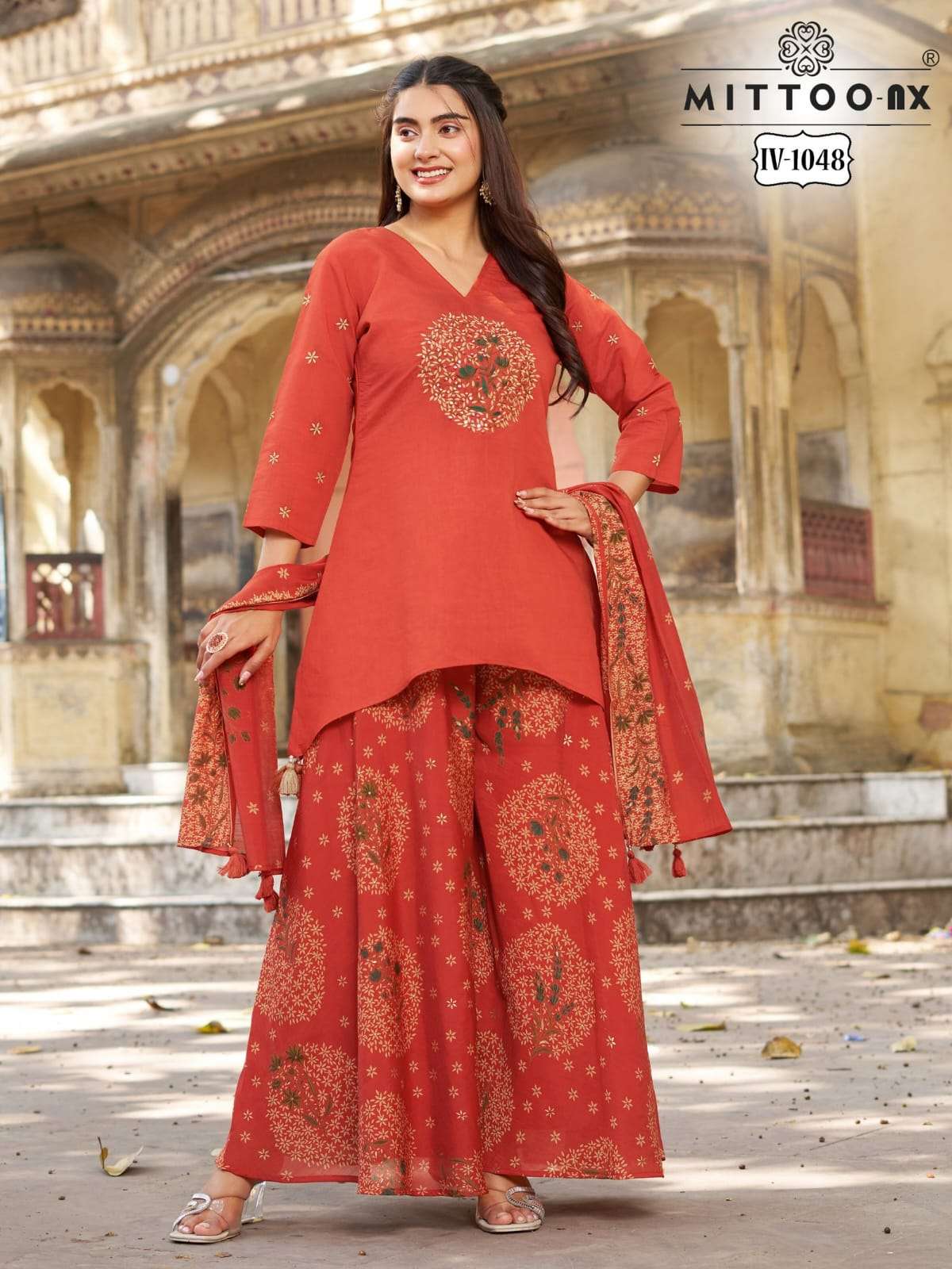 MITTOO NX IV 1047 & IV 1048 SILK THREAD WORK KURTI PALAZZO ...