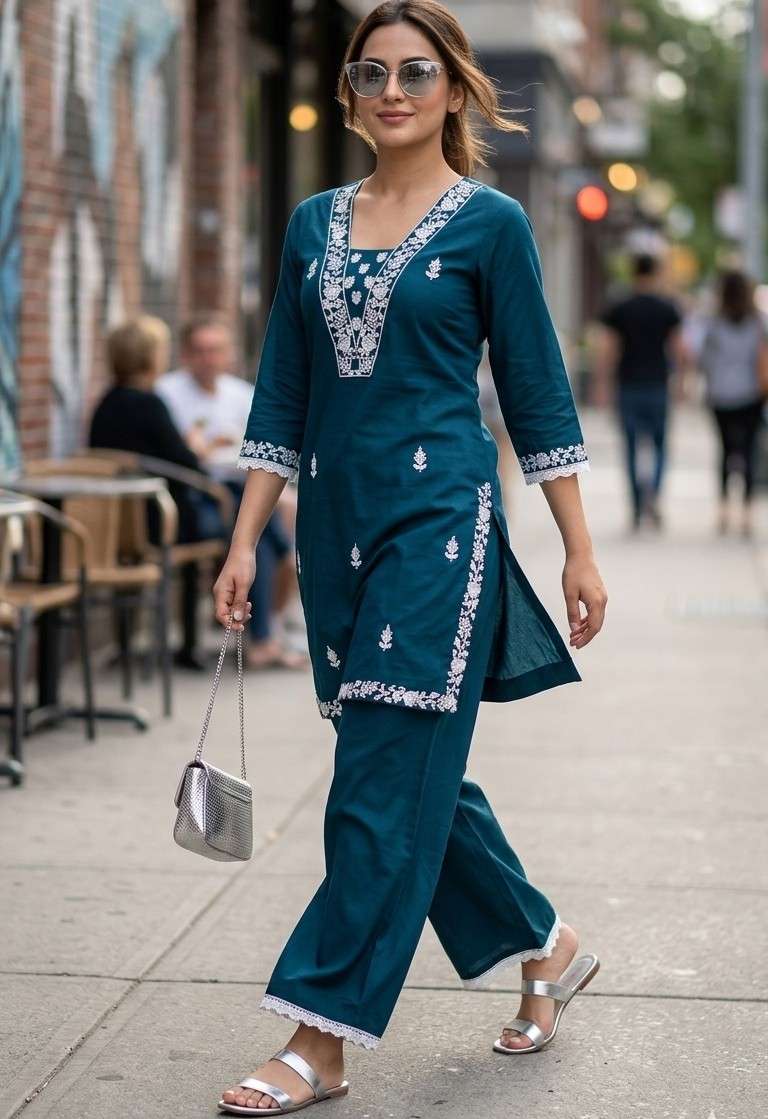 MONALISHA DHABU COTTON KURTI PANT FOR WOMEN REGULAR WEAR 2 P...