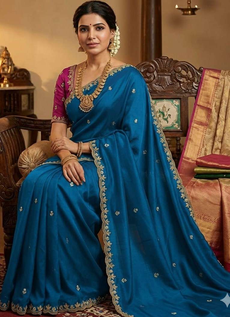 Moss Chiffon fabric With Beautiful Zari and Embroidery Work ...