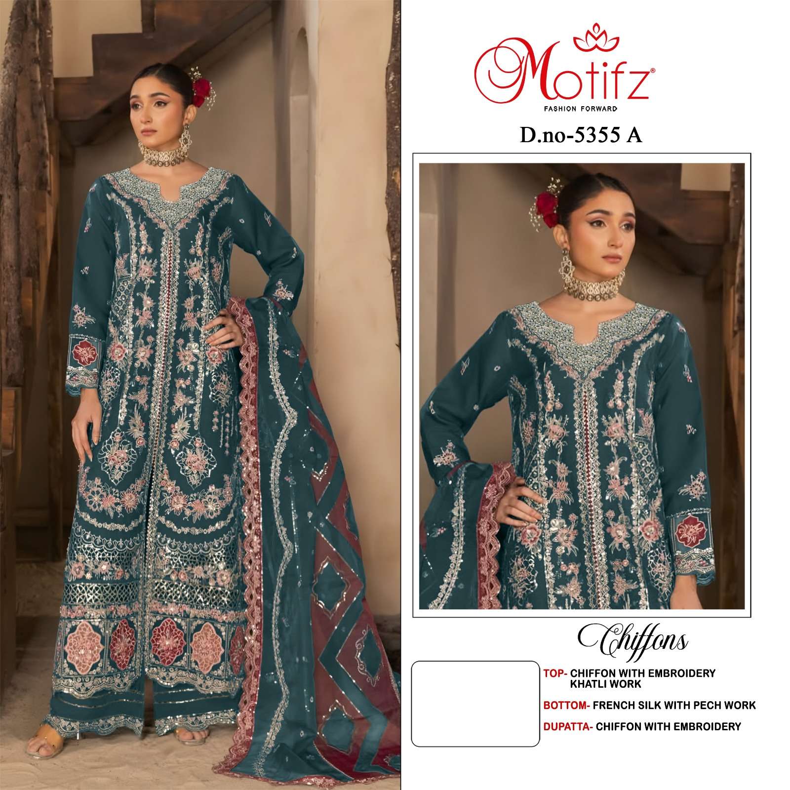 MOTIFZ 5355 WEDDING SEASON SIFFON HEAVY WORK PAKISTANI STYLE...