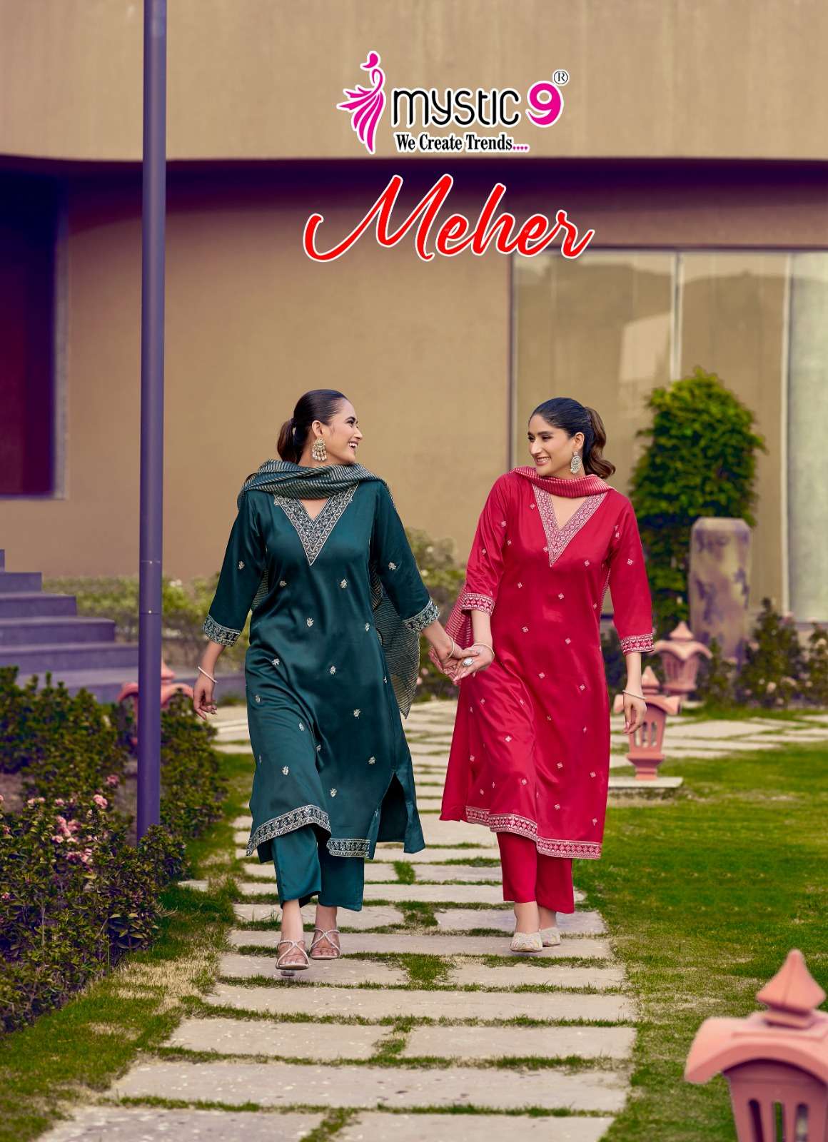MYSTIC 9 MEHER VOL 1 SILK A LINE CUT CATALOGUE SALWAR SUIT C...