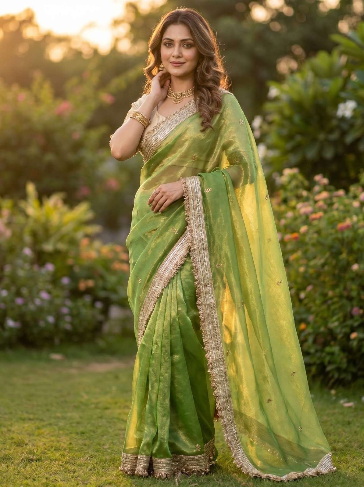 New and adorn Designer Hitika fancy satin charmful fabric sa...