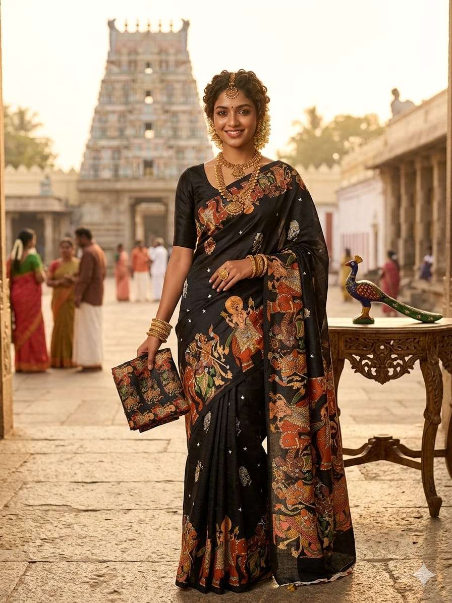 New Arrival Handloom tussar silk kalamkari digital printed s...