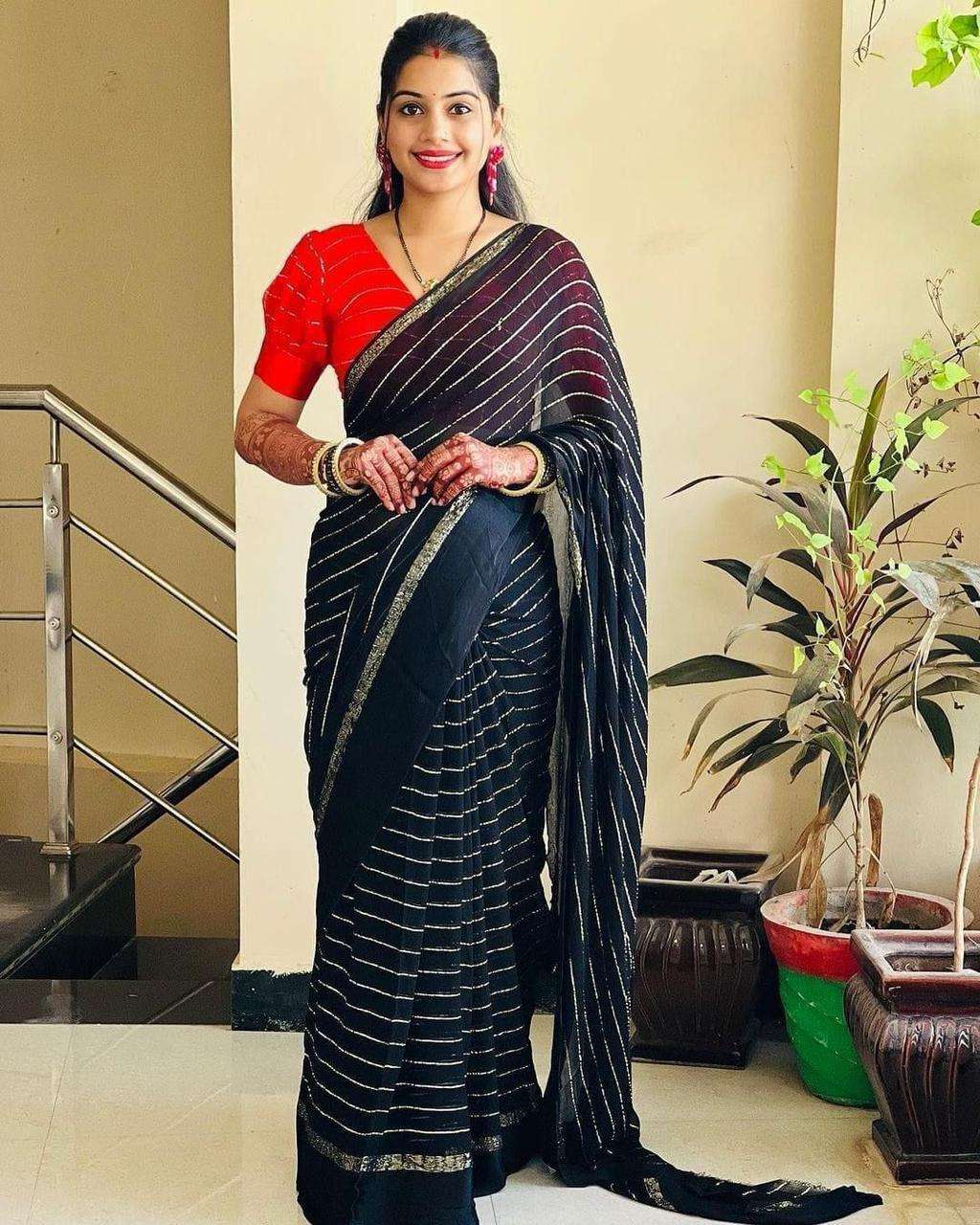  New Arrival Satin Patta Pure Viscose Georgette Saree with b...