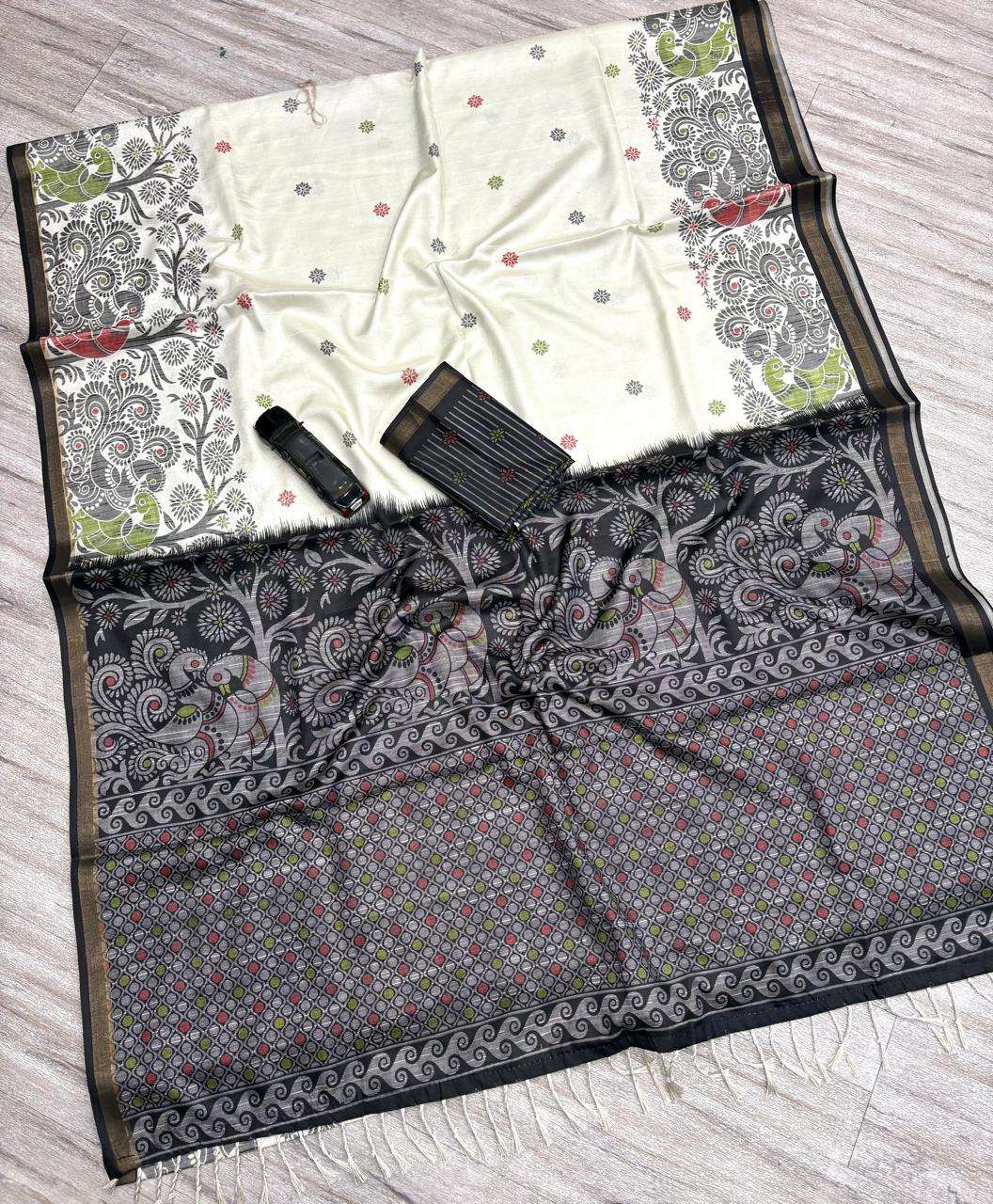 New Launching designer Black and White soft silk with beauti...