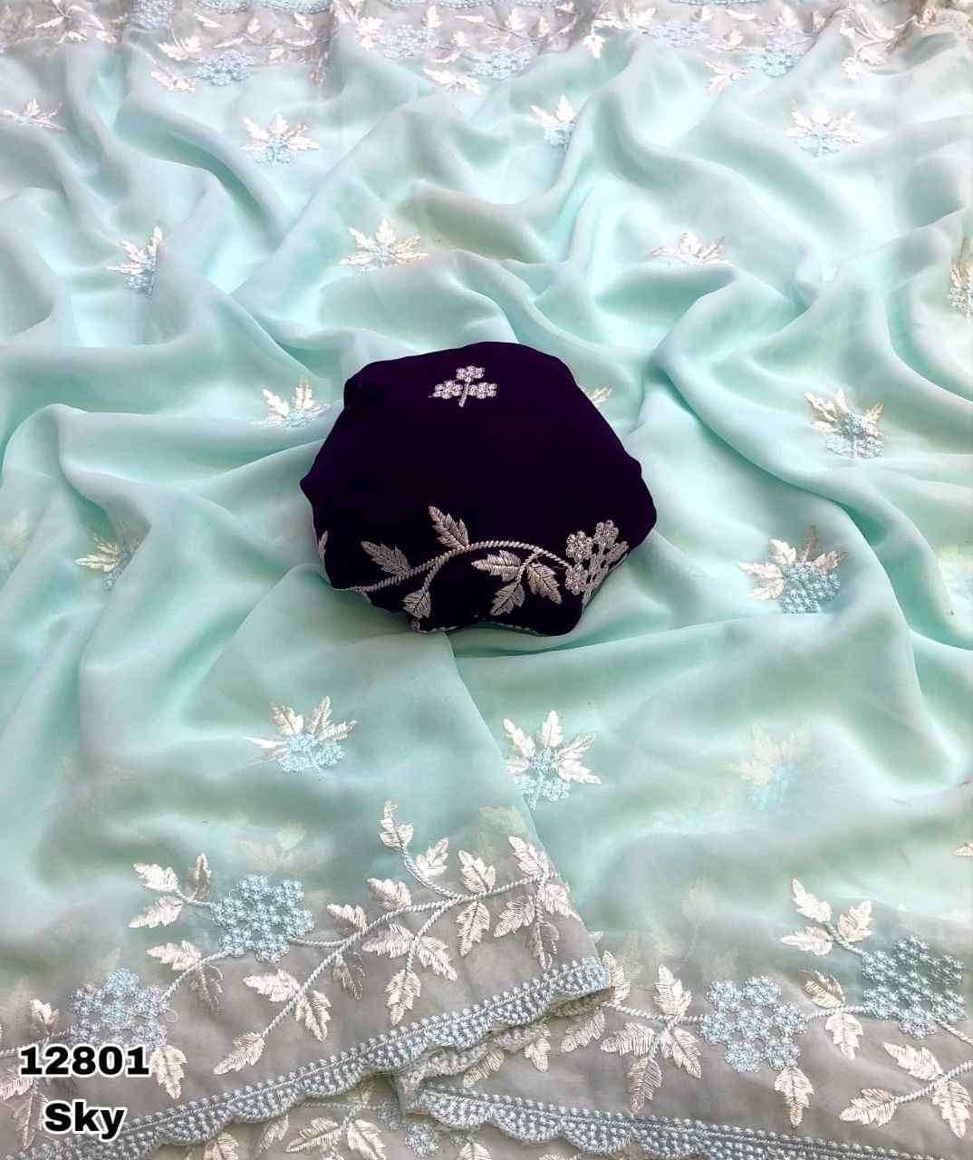 new Launching Nidhi Georgette fancy fabric with embroidery w...