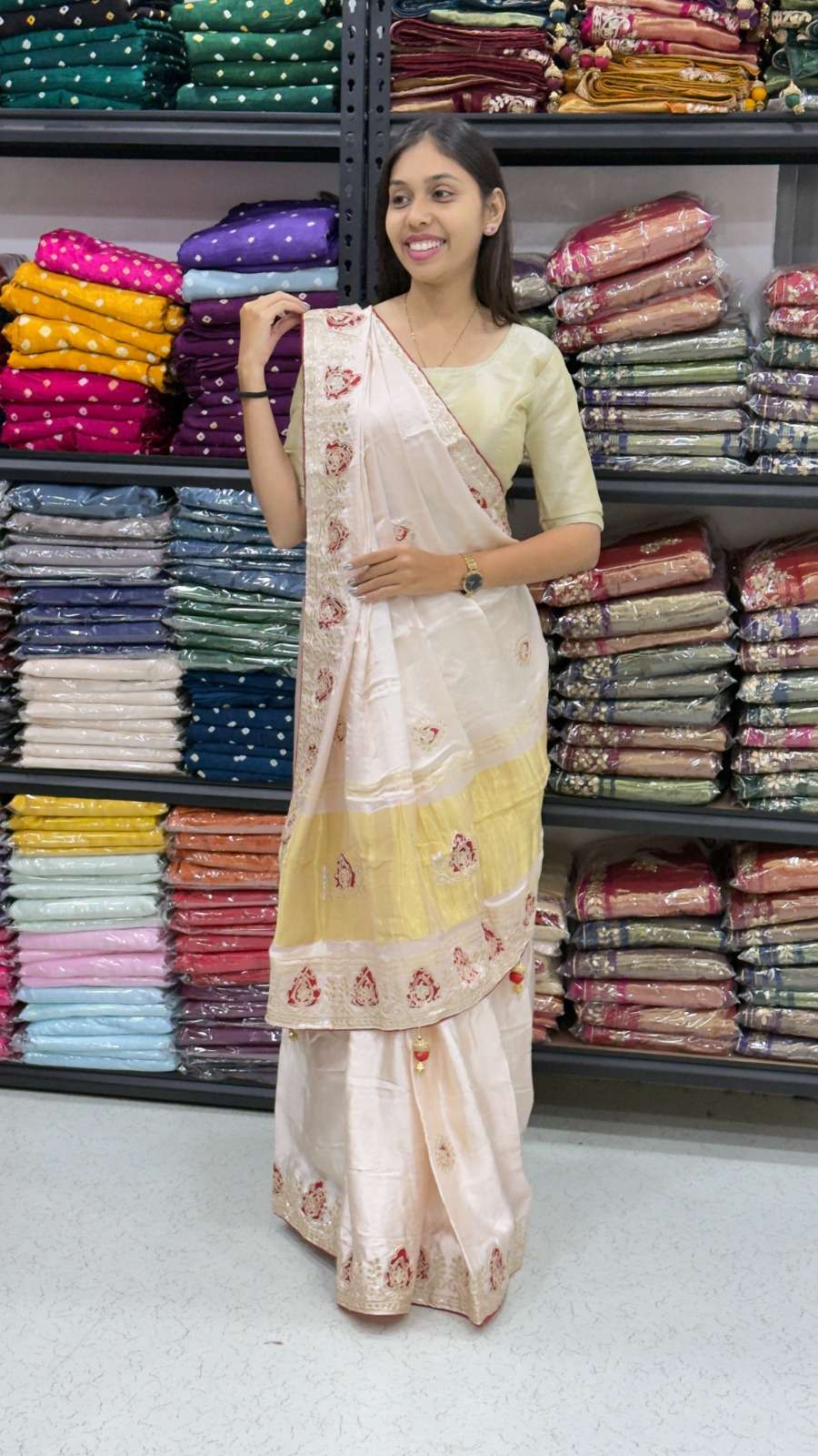 new on now Gaji Silk fabric With fancy Gota Pati Hand Work o...