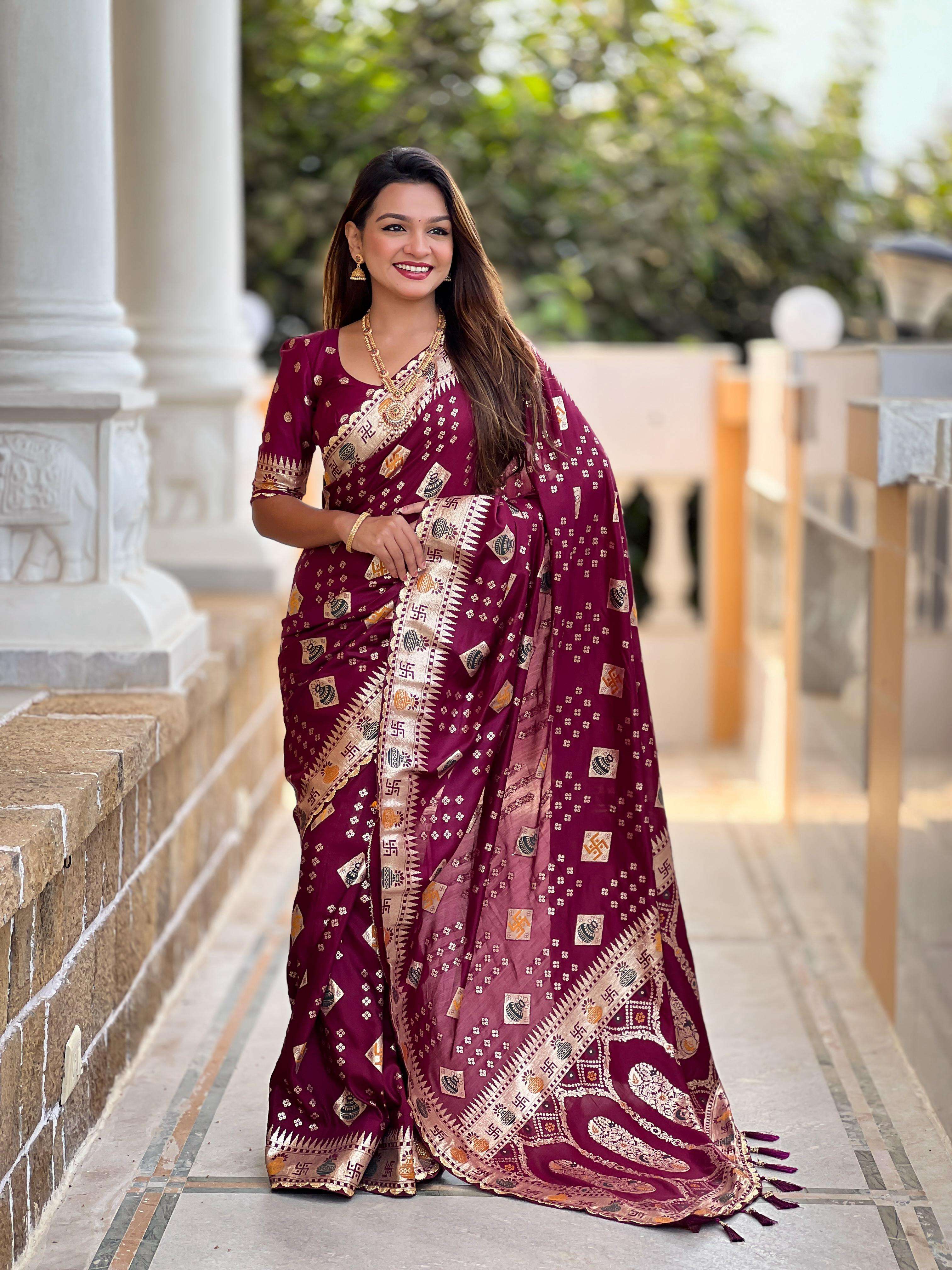 new Swastik Pure Viscous Dolla Silk beautiful with Heavy Mee...