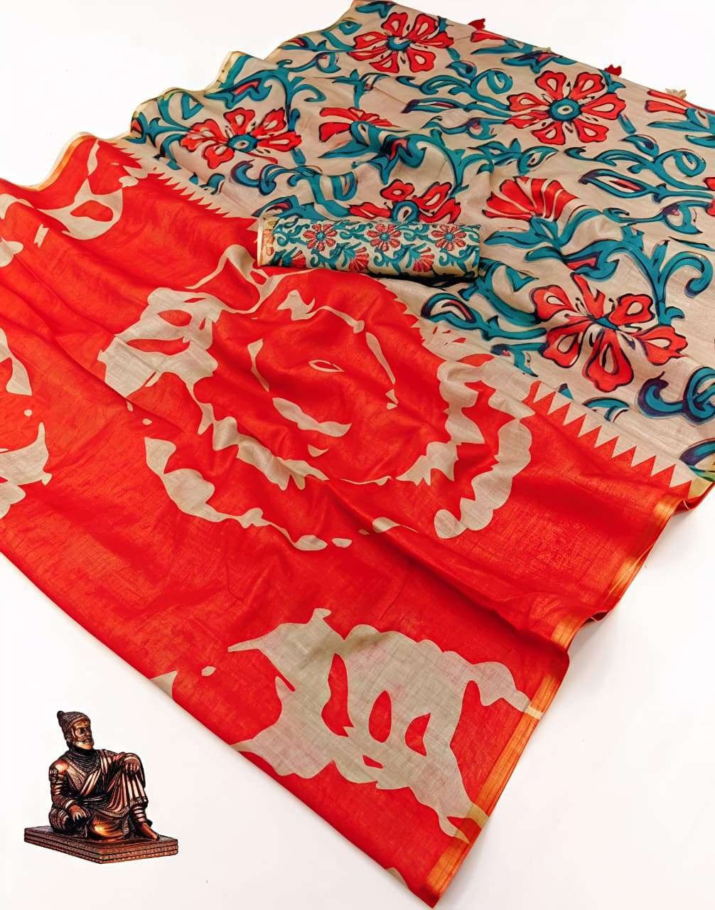 NOW SHIBORI KALAMKARI BLOOMING AND SOFT LINEN FANCY FABRIC S...