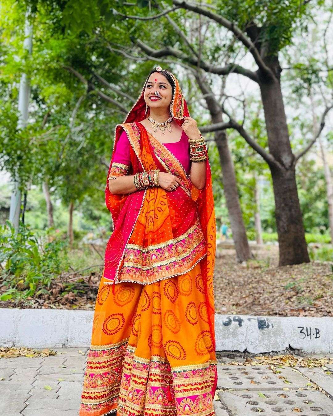 Original Bandhej beautiful and traditional moss chiffon fabr...
