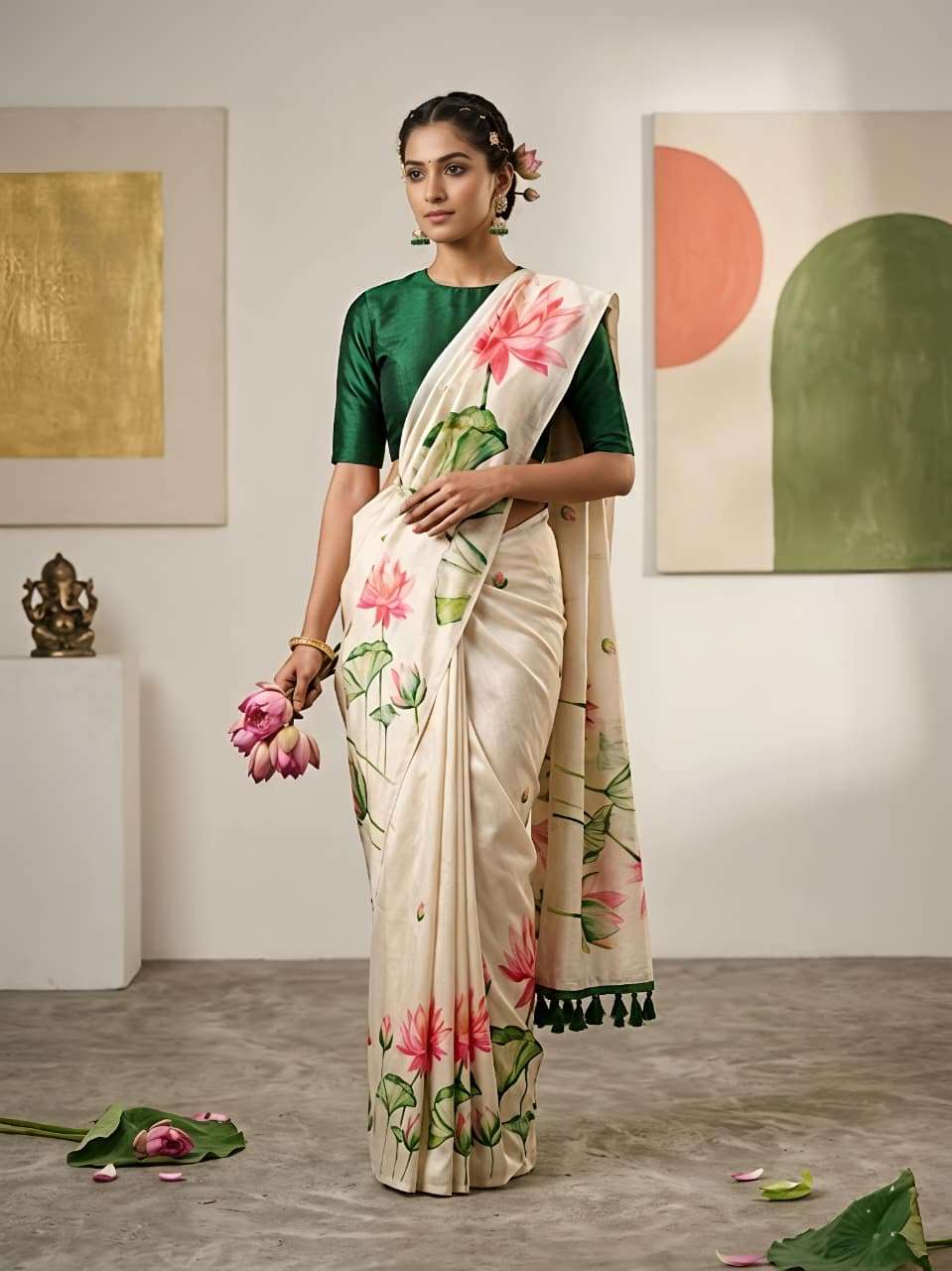 PANCHALI FLORA 2 HEAVY AND SOFT TUSSAR SILK FABRIC WITH BEAU...