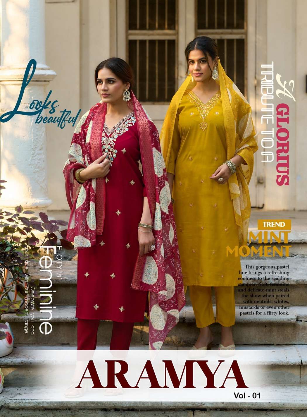 PASSION TREE ARAMYA VOL 1 SILK WITH LINEN STRAIGHT KURTI WIT...