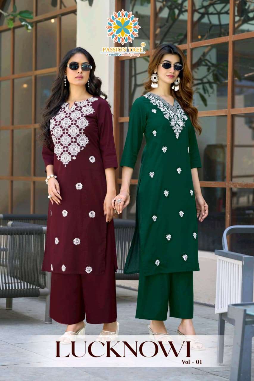 PASSION TREE LUCKNOWI VOL 1 COTTON KURTIS  WITH PLAZZO OFFIC...