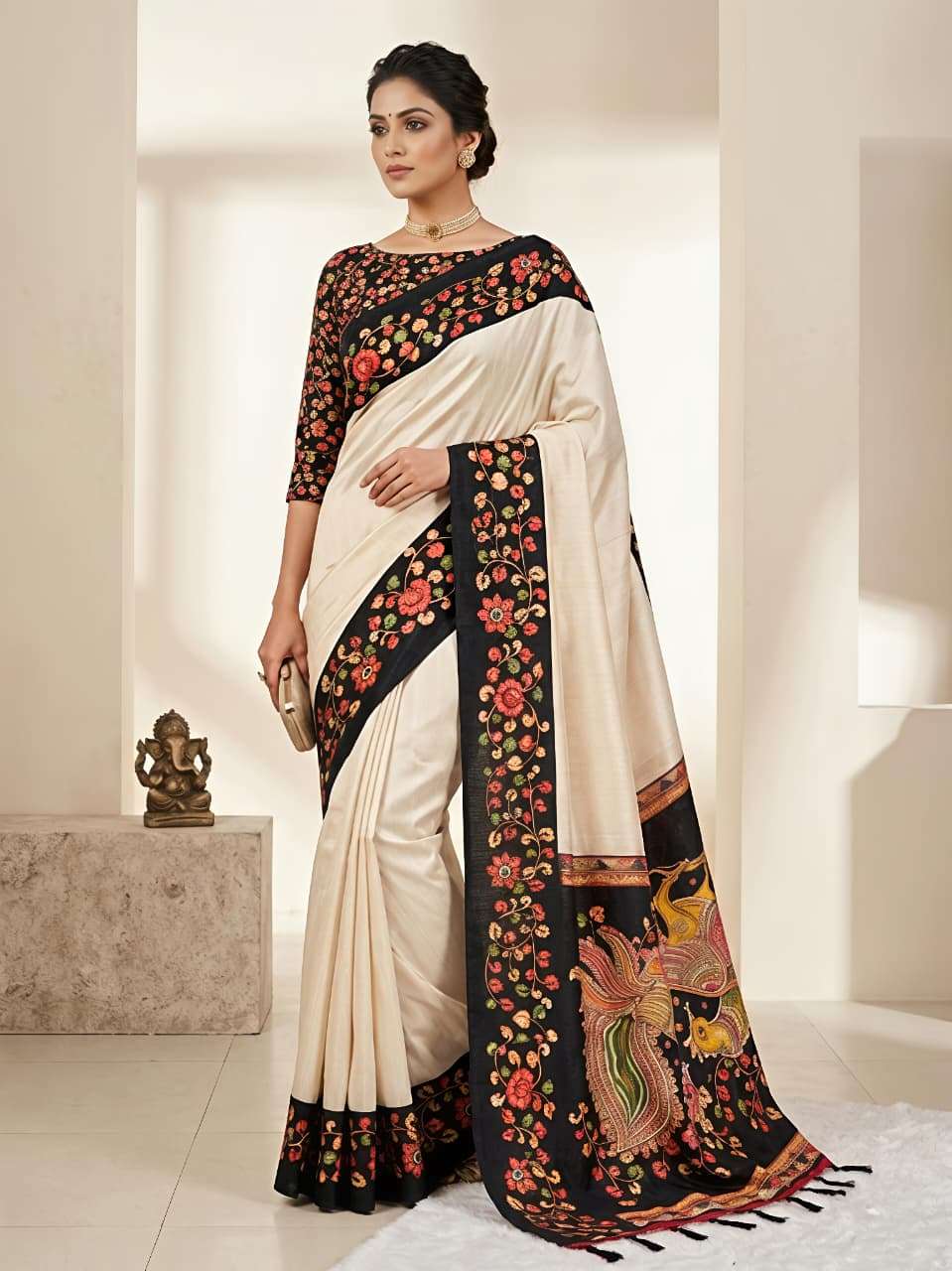 PEACOCK KALAMKARI HEAVY AND BEAUTIFUL AND HANDLOOM TUSSAR SI...