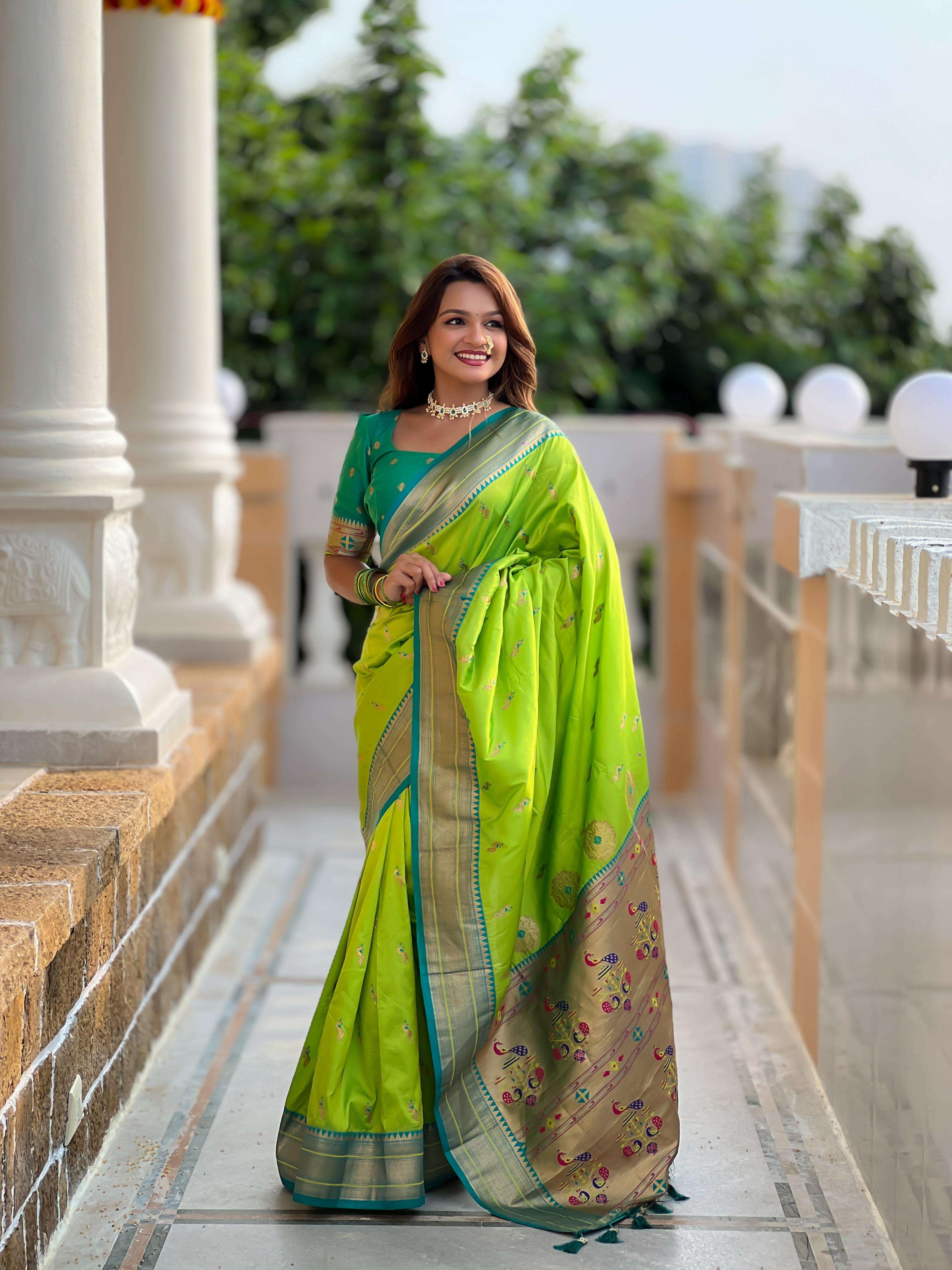 Peacock Paithani Traditional Paithani silk fabric and Meenak...