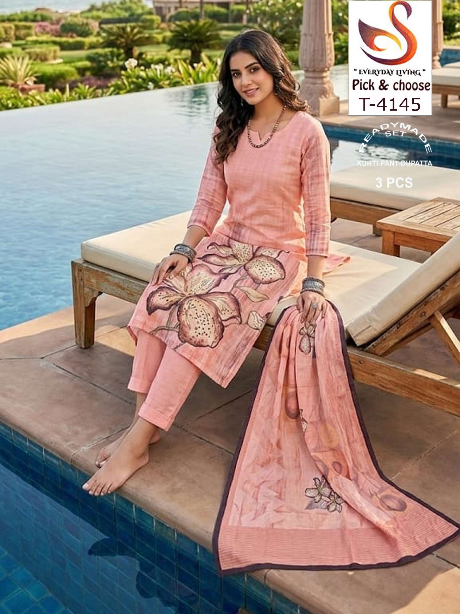 PICK & CHOOSE KURTI PANT DUPATTA COTTON DIGITAL PRINT 3 PIEC...