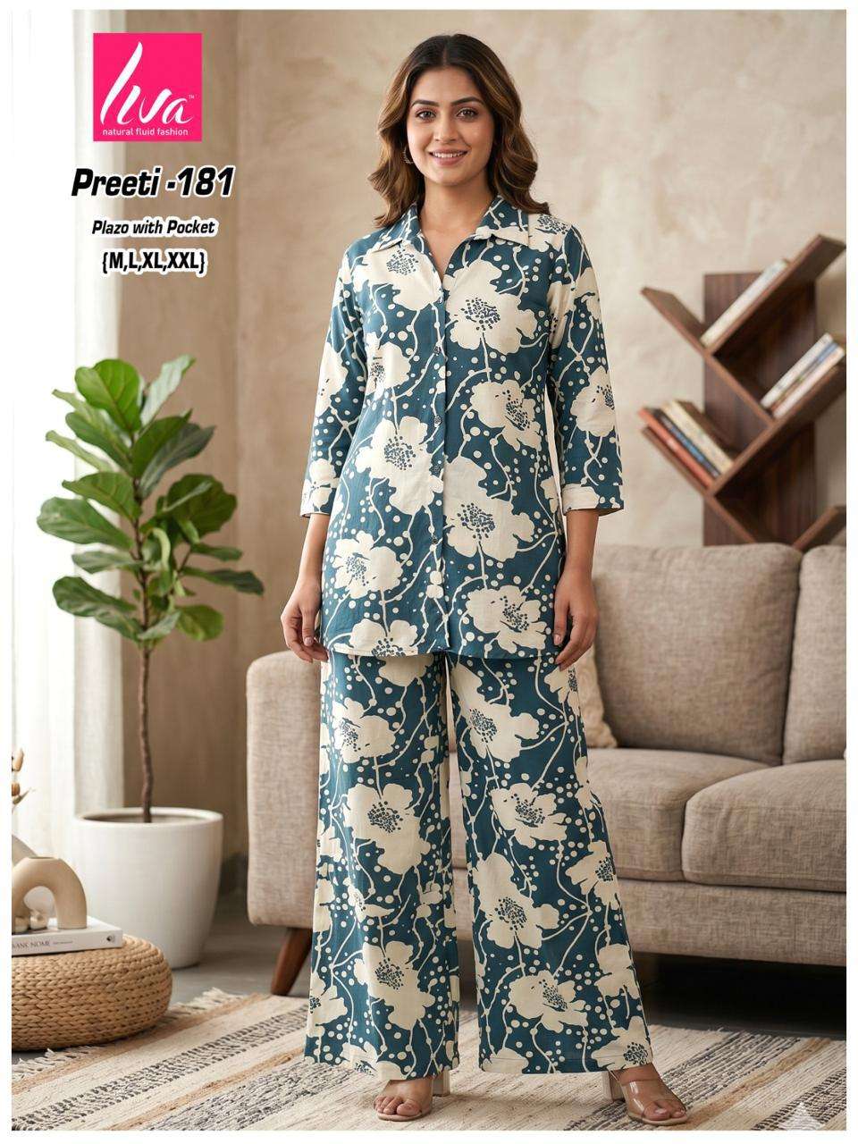 PREETI ORIGINAL RAYON CORD SET PALAZZO POCKET TREND OUTFIT S...