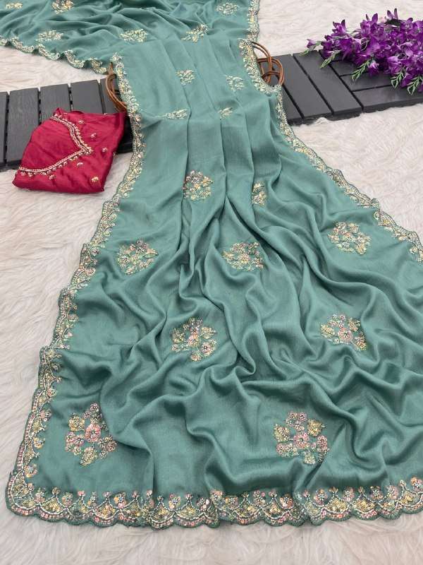  Premium and shiny Chinon fancy fabric With Original beeds w...