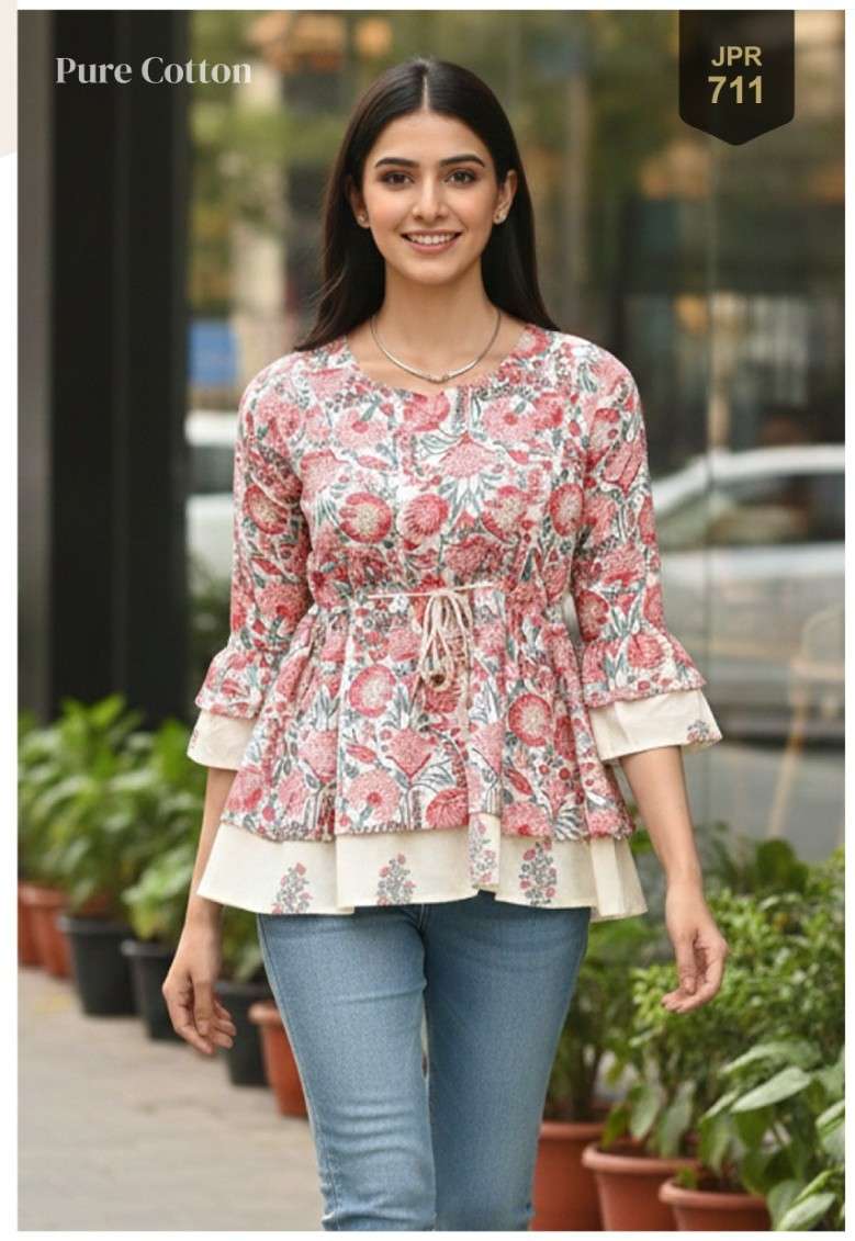 PRISHA PURE COTTON JAIPUR PRINTED TOPS WITH HANDWORK DEALER