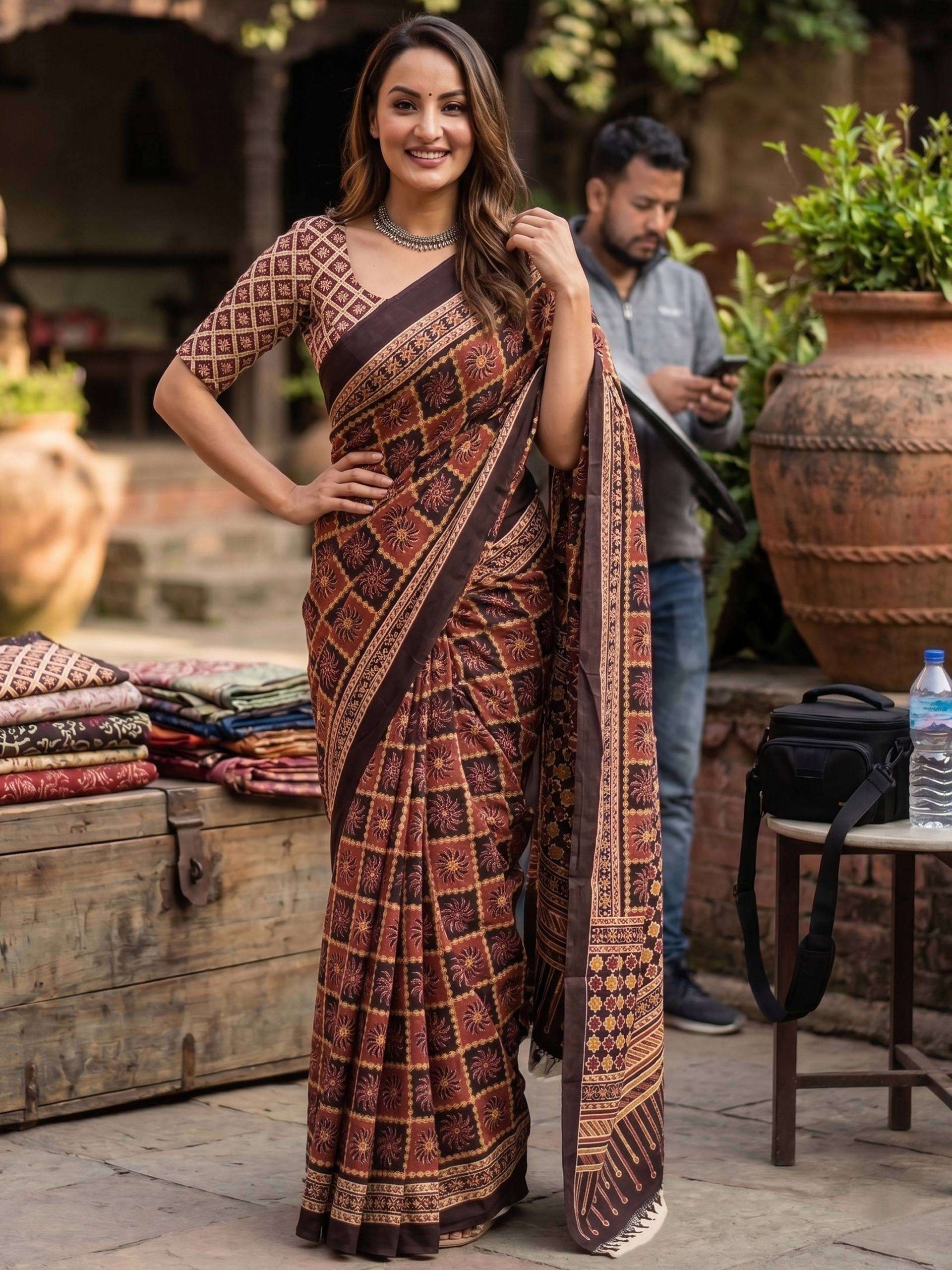  Pure and soft Mulmul cotton fancy fabric with beautiful Ajr...