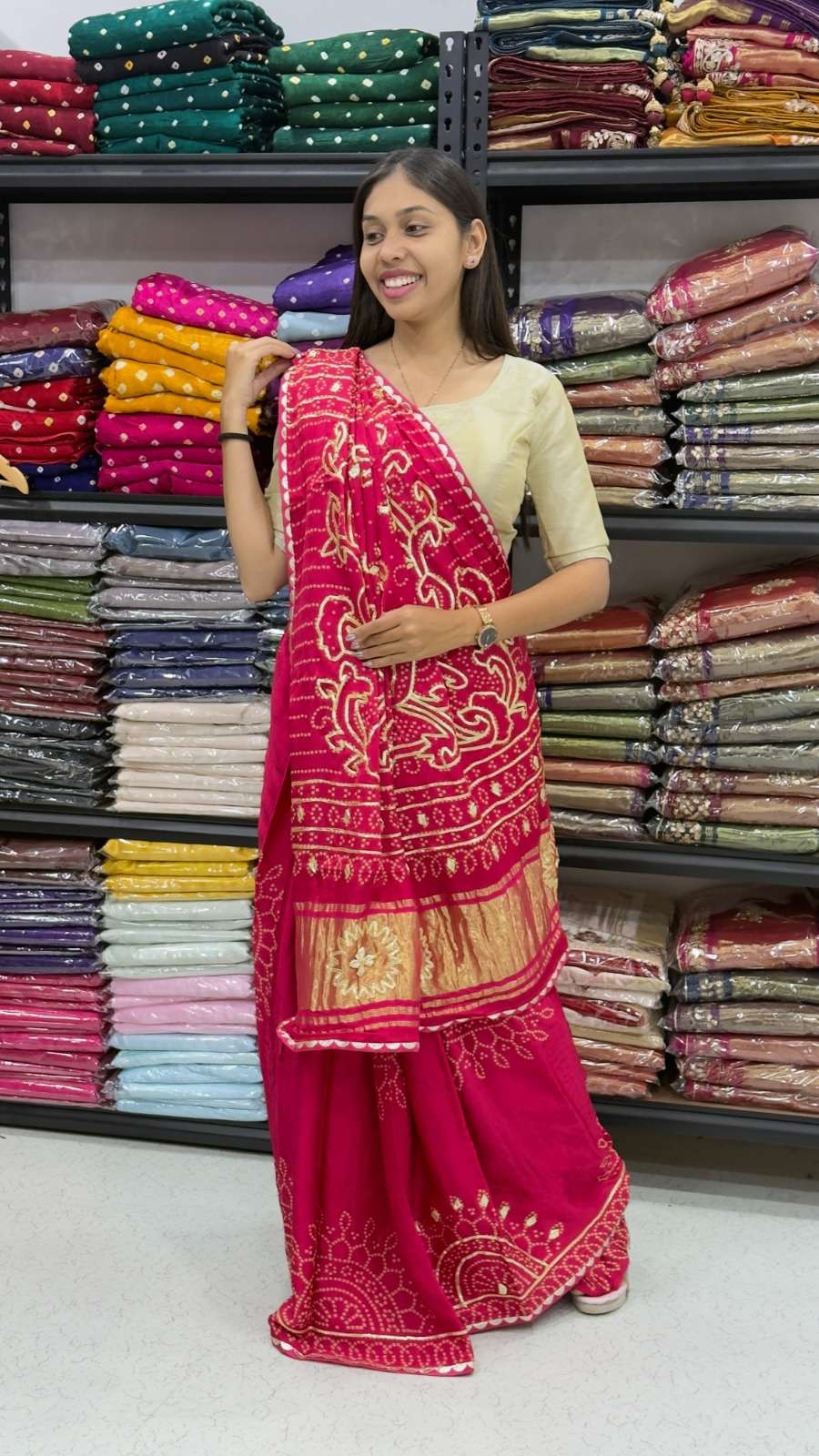  Pure Model Gaji Silk fancy fabric with beautiful Gota patti...