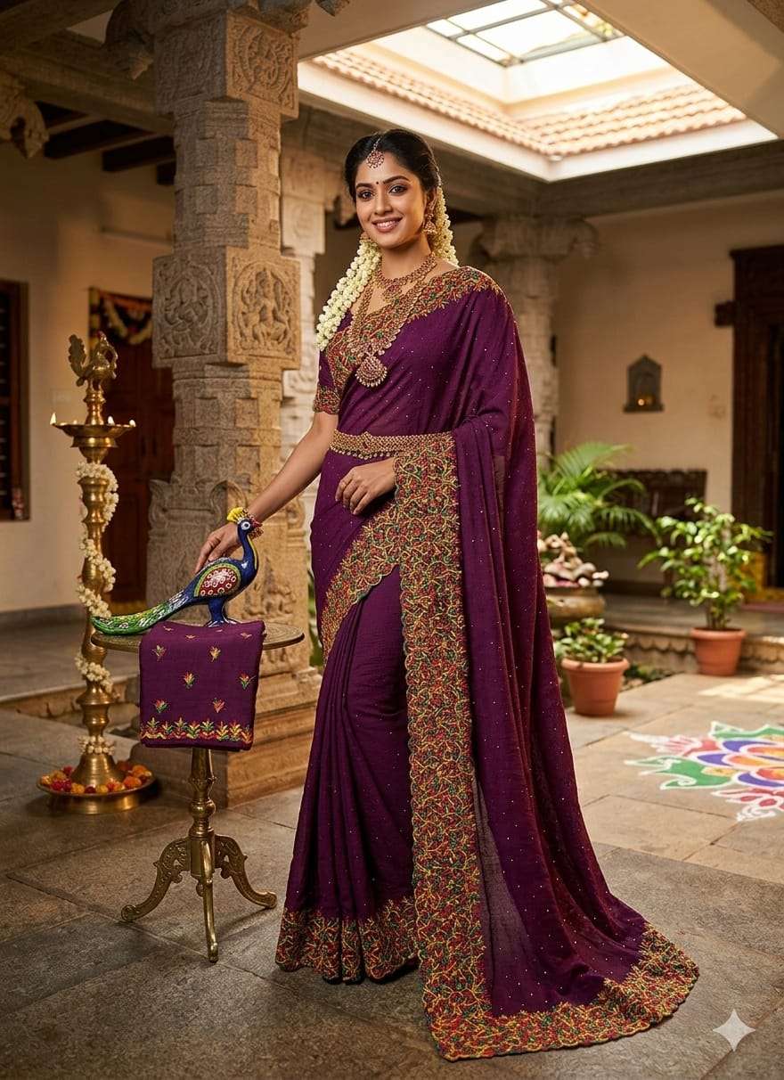  Pure Vichitra silk fancy fabric with zari Thread Multi Colo...