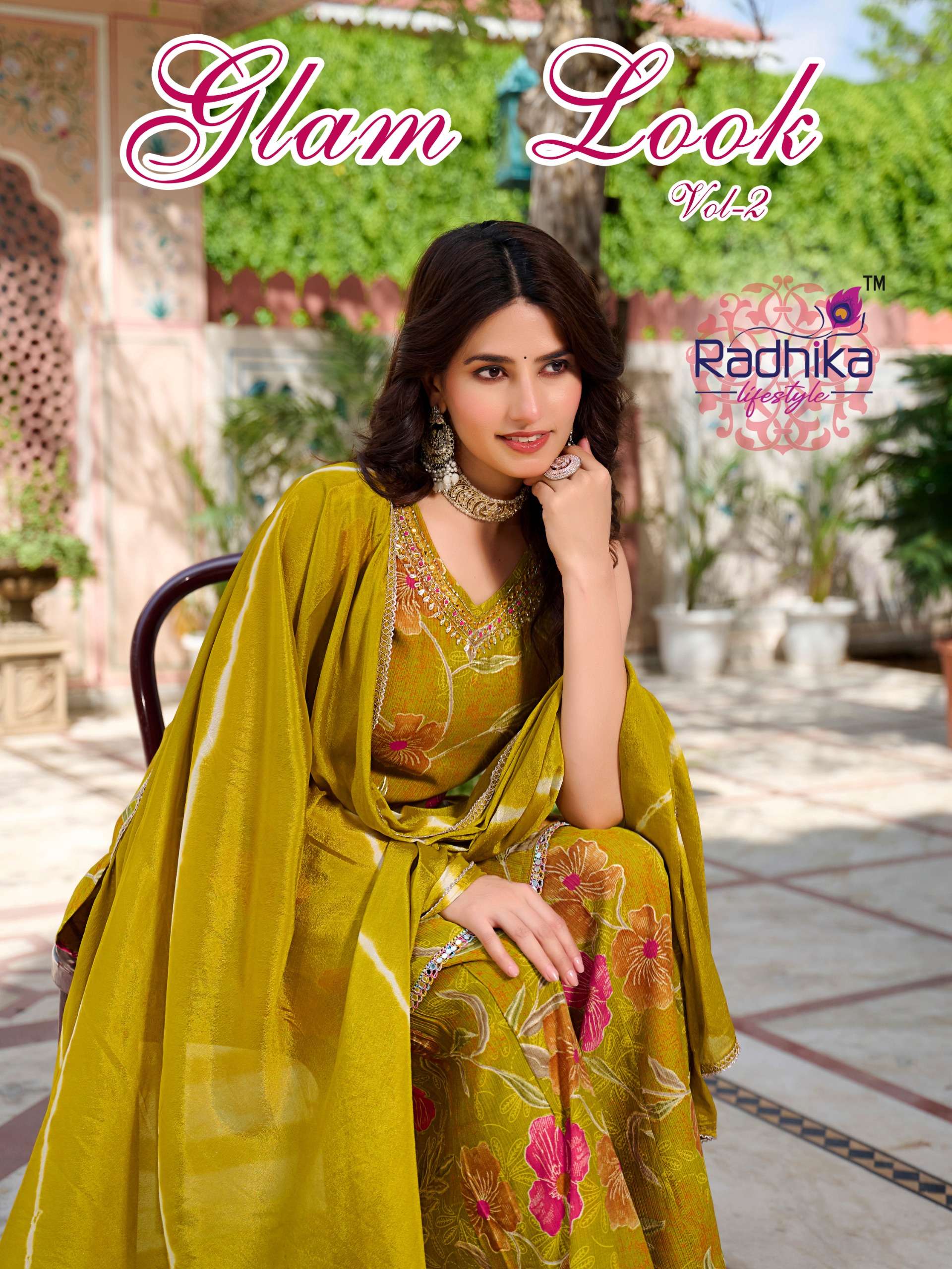 RADHIKA LIFESTYLE GLAM LOOK VOL 2 SILK HANDWORK KURTI PALAZZ...