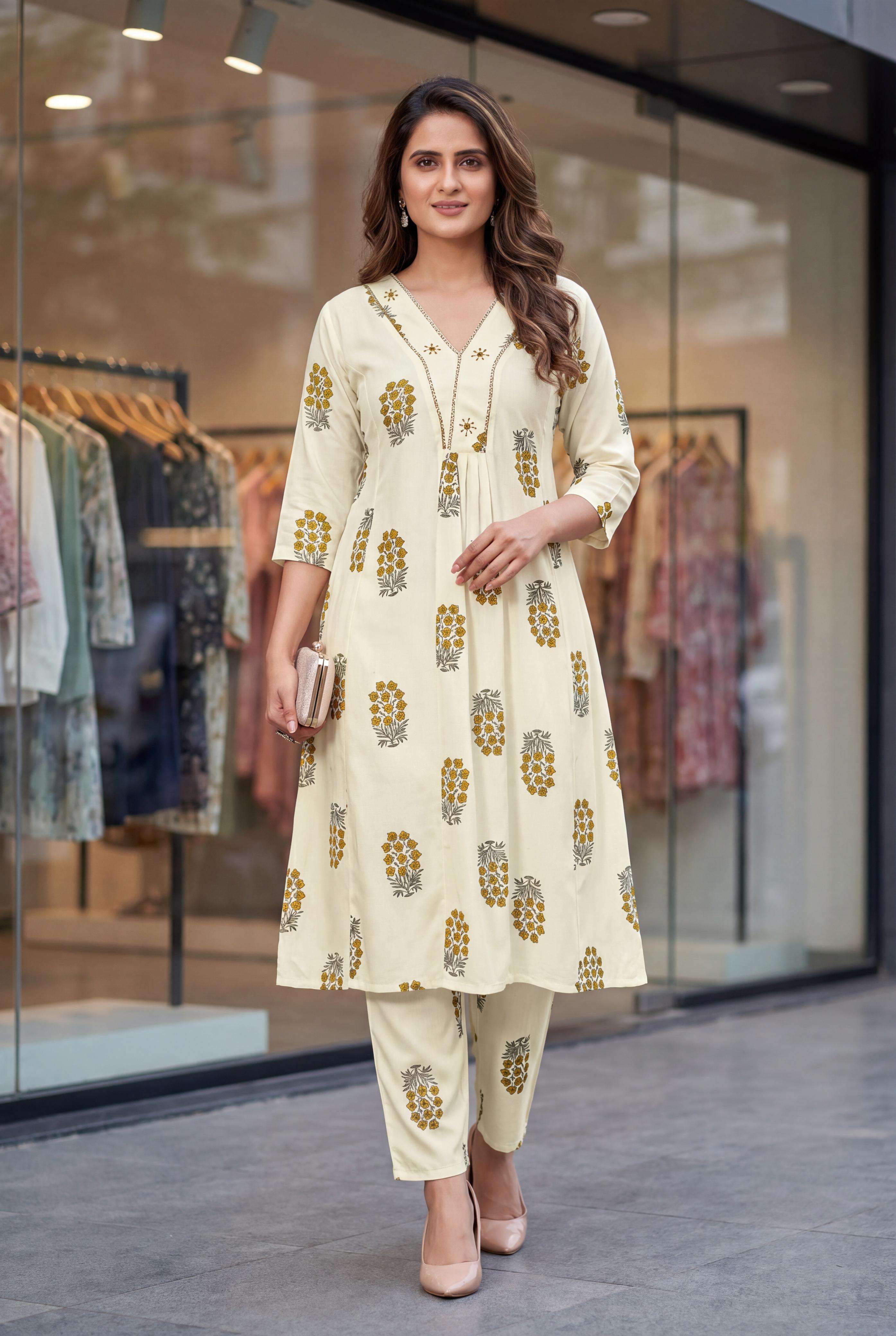 RAYON CLASSY TWO PIECE HANDWORK KURTI PANT OFFICE WEAR SHOP