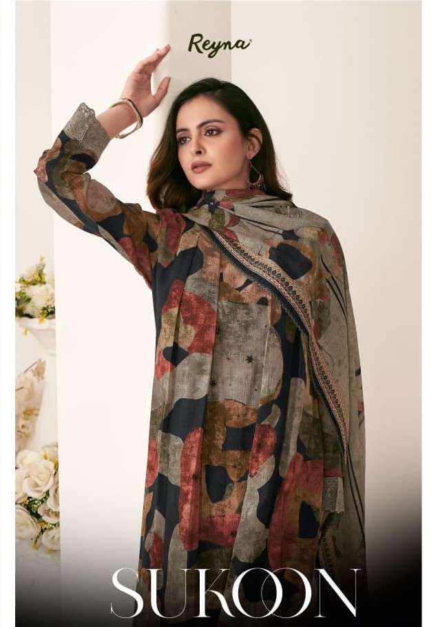 REYNA SUKOON MUL CHANDERI DARK DIGITAL PRINT MATERIAL DRESS ...