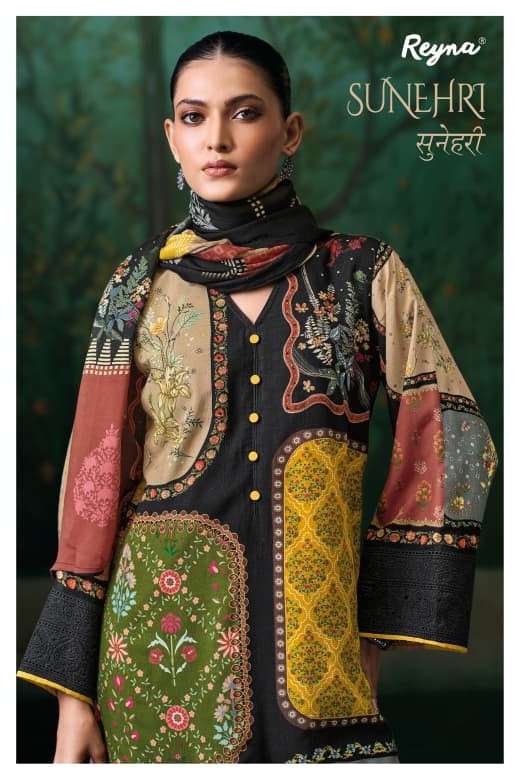 REYNA SUNEHRI BLACK SUIT CHECKS DIGITAL PRINT JAIPUT TYPE RE...