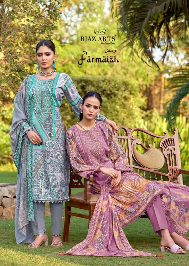 RIAZ ARTS BIN SAEED FARMAISH COTTON CAMRIC LAWN PRINT EMBROI...