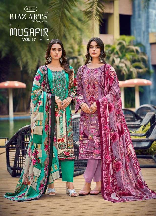 RIAZ ARTS MUSAFIR 37 COTTON CAMRIC LAWN PRINT SALWAR SUIT FO...