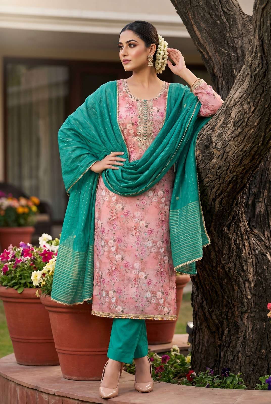 RIMZIM VOL 31 READY MADE BANARSHI COTTON FLOWER PRINT SUIT M...