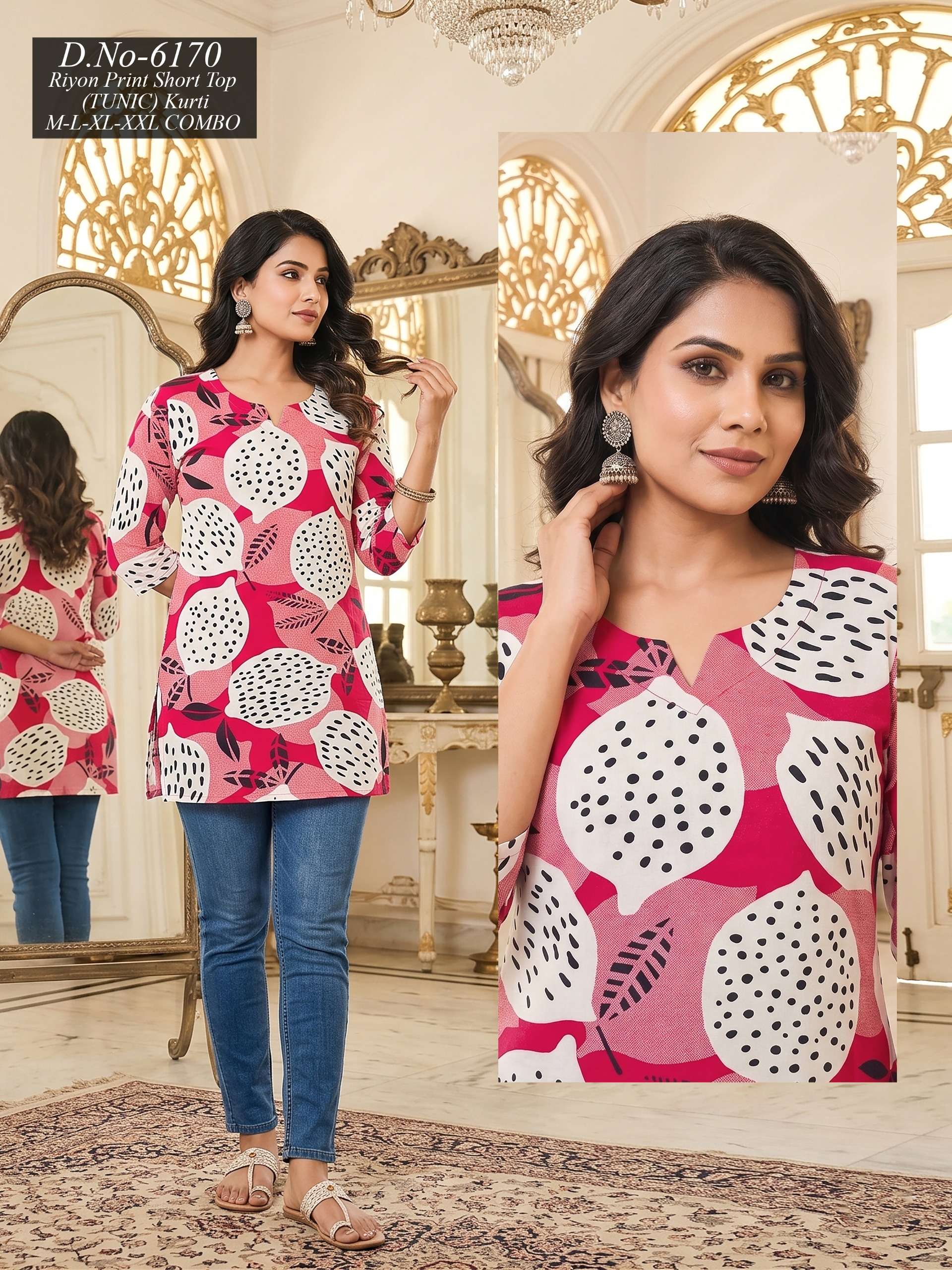 RIYON PRINT SHORT TOP TUNIC KURTI REGULAR SHORT KURTI GIRL J...