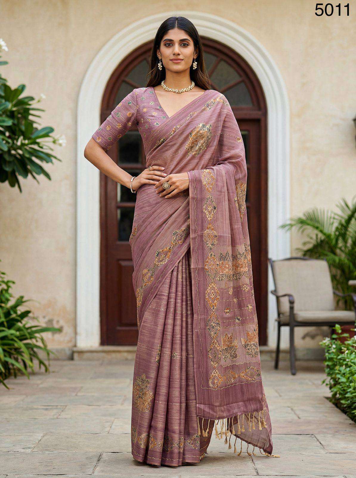 rose pink Colour with beautiful on Virana Silk fabric and fl...