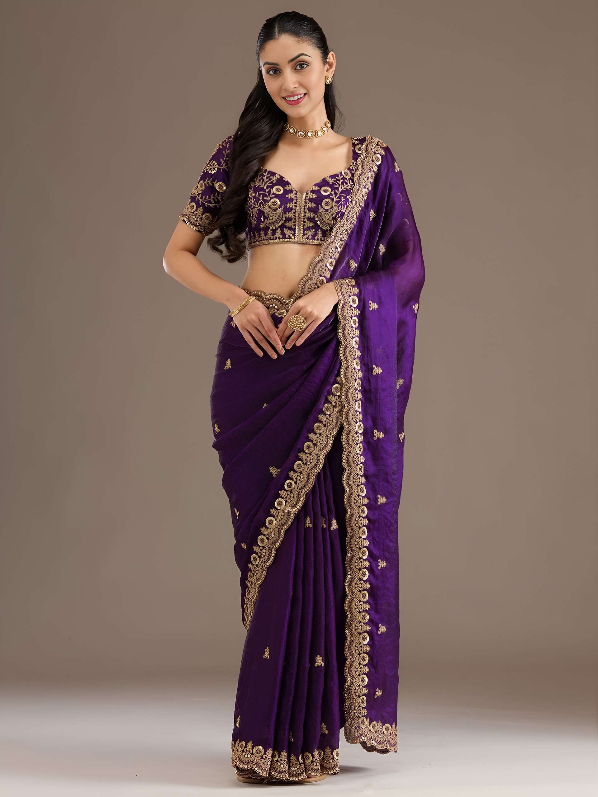  Royal Purple colour Designer and heavy with fancy Embroider...